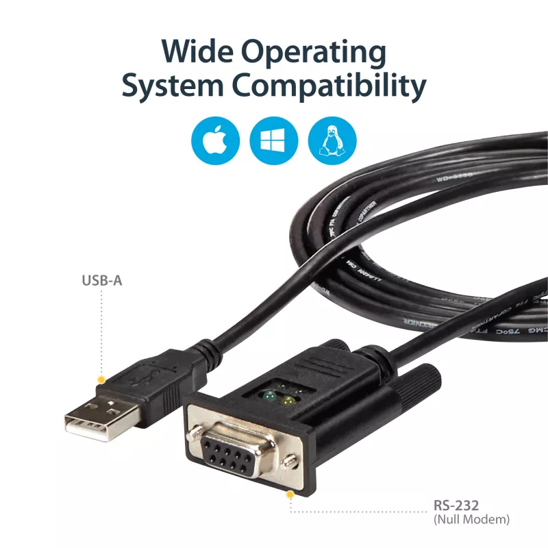 StarTech.com 6ft (1,8m) 1-Port USB zu Seriell RS232 Adapter, FTDI DB9 Seriell DCE Adapterkabel, Nullmodem, USB 2.0 - TAA