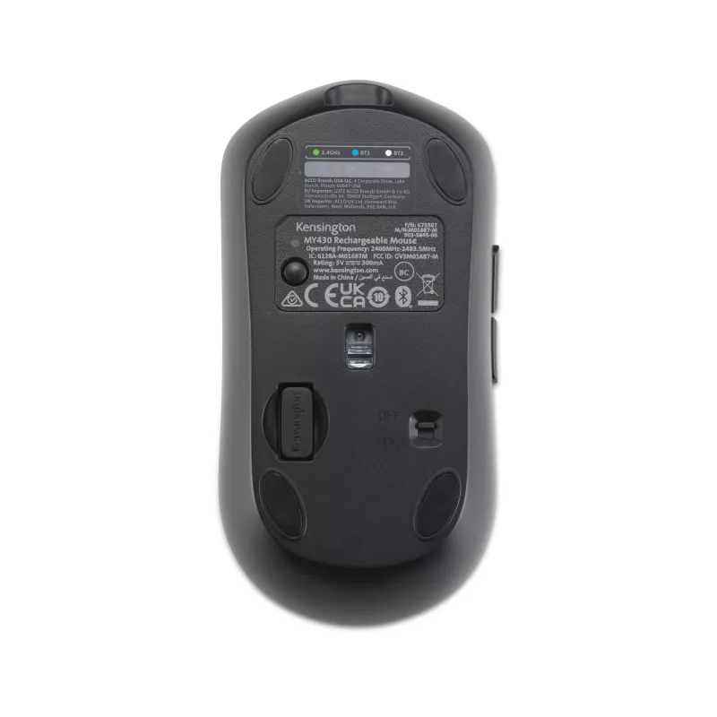 Kensington MY430 EQ wiederaufladbare Maus, beidhändig, optisch, RF Wireless + Bluetooth, 2400 DPI, Schwarz
