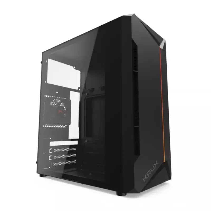 PC-Gehäuse KRUX Astro Cube Schwarz — Cube-Chassis, unterstützt Micro ATX/Mini-ITX, 1×3,5 Zoll + 2×2,5 Zoll Einschübe, Seitenfenster, max. Netzteil 28 cm, max. Kühlerhöhe 136 mm