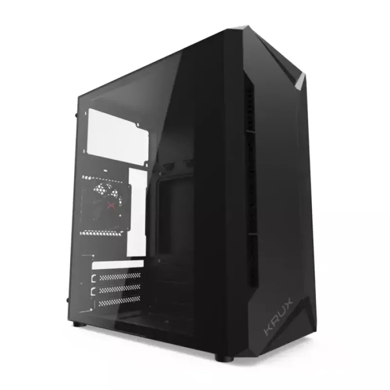 PC-Gehäuse KRUX Astro Cube Schwarz — Cube-Chassis, unterstützt Micro ATX/Mini-ITX, 1×3,5 Zoll + 2×2,5 Zoll Einschübe, Seitenfenster, max. Netzteil 28 cm, max. Kühlerhöhe 136 mm