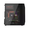 PC-Gehäuse KRUX Astro Cube Schwarz — Cube-Chassis, unterstützt Micro ATX/Mini-ITX, 1×3,5 Zoll + 2×2,5 Zoll Einschübe, Seitenfenster, max. Netzteil 28 cm, max. Kühlerhöhe 136 mm