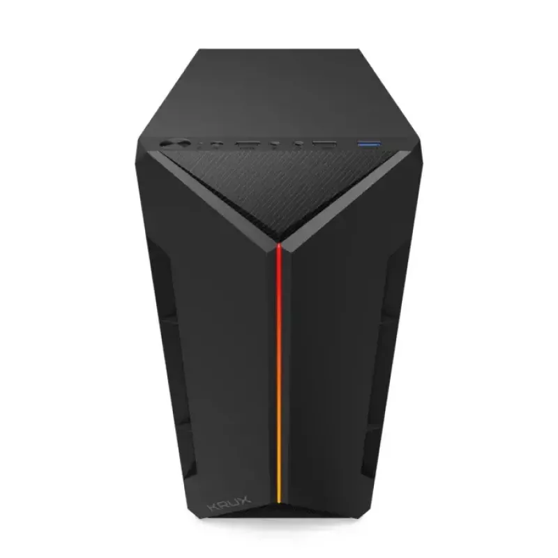 PC-Gehäuse KRUX Astro Cube Schwarz — Cube-Chassis, unterstützt Micro ATX/Mini-ITX, 1×3,5 Zoll + 2×2,5 Zoll Einschübe, Seitenfenster, max. Netzteil 28 cm, max. Kühlerhöhe 136 mm