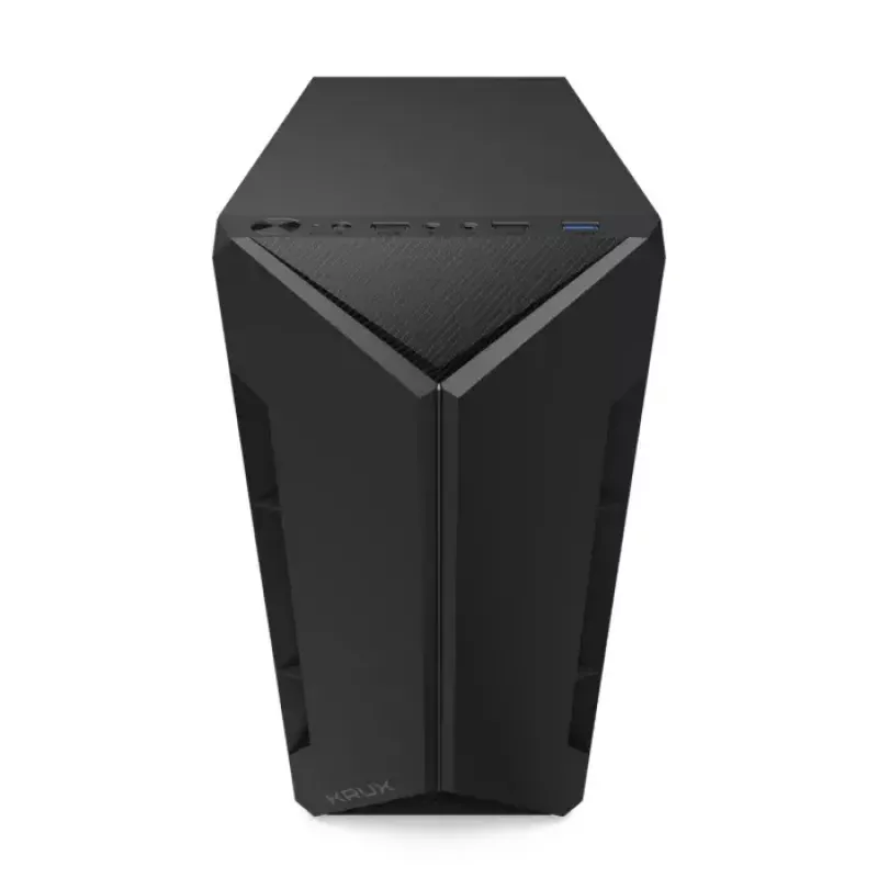 PC-Gehäuse KRUX Astro Cube Schwarz — Cube-Chassis, unterstützt Micro ATX/Mini-ITX, 1×3,5 Zoll + 2×2,5 Zoll Einschübe, Seitenfenster, max. Netzteil 28 cm, max. Kühlerhöhe 136 mm