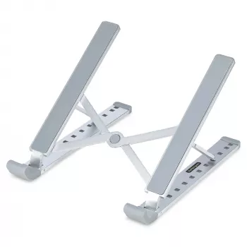 StarTech.com Faltbarer Laptop-Riser-Ständer, tragbarer höhenverstellbarer ergonomischer Laptop-Ständer, belüfteter Aluminiumrahmen trägt 10 kg, neigbar/erhöht/abgewinkelt für Laptop/Tablet, zusammenklappbares Design