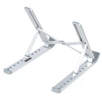 StarTech.com Faltbarer Laptop-Riser-Ständer, tragbarer höhenverstellbarer ergonomischer Laptop-Ständer, belüfteter Aluminiumrahmen trägt 10 kg, neigbar/erhöht/abgewinkelt für Laptop/Tablet, zusammenklappbares Design