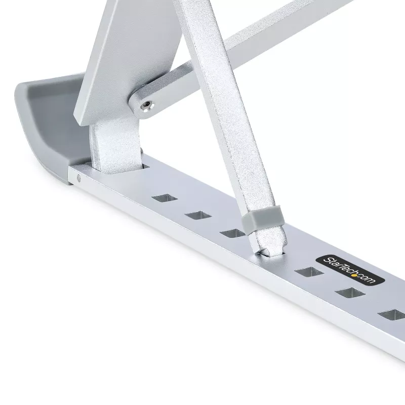 StarTech.com Faltbarer Laptop-Riser-Ständer, tragbarer höhenverstellbarer ergonomischer Laptop-Ständer, belüfteter Aluminiumrahmen trägt 10 kg, neigbar/erhöht/abgewinkelt für Laptop/Tablet, zusammenklappbares Design