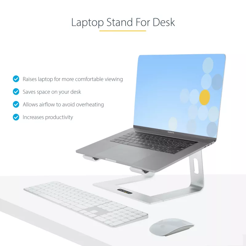 StarTech.com Laptop-Ständer für den Schreibtisch, unterstützt 5 kg/11 lb, Aluminium, Silber, ergonomische Laptop-Erhöhung, tragbarer Laptop-Halter, Computer-Ständer für MacBook Air/Pro, Dell XPS, Lenovo