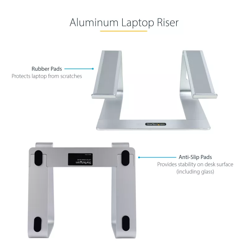 StarTech.com Laptop-Ständer für den Schreibtisch, unterstützt 5 kg/11 lb, Aluminium, Silber, ergonomische Laptop-Erhöhung, tragbarer Laptop-Halter, Computer-Ständer für MacBook Air/Pro, Dell XPS, Lenovo