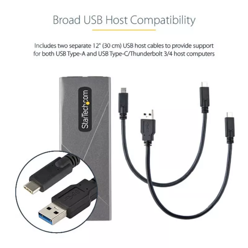 StarTech.com USB-C 10 Gbit/s auf M.2 NVMe oder M.2 SATA SSD-Gehäuse – Werkzeugloses externes Aluminiumgehäuse für M.2 PCIe/SATA NGFF SSD – USB Typ-C und Typ-A Hostkabel – Unterstützt 2230/2242/2260/2280