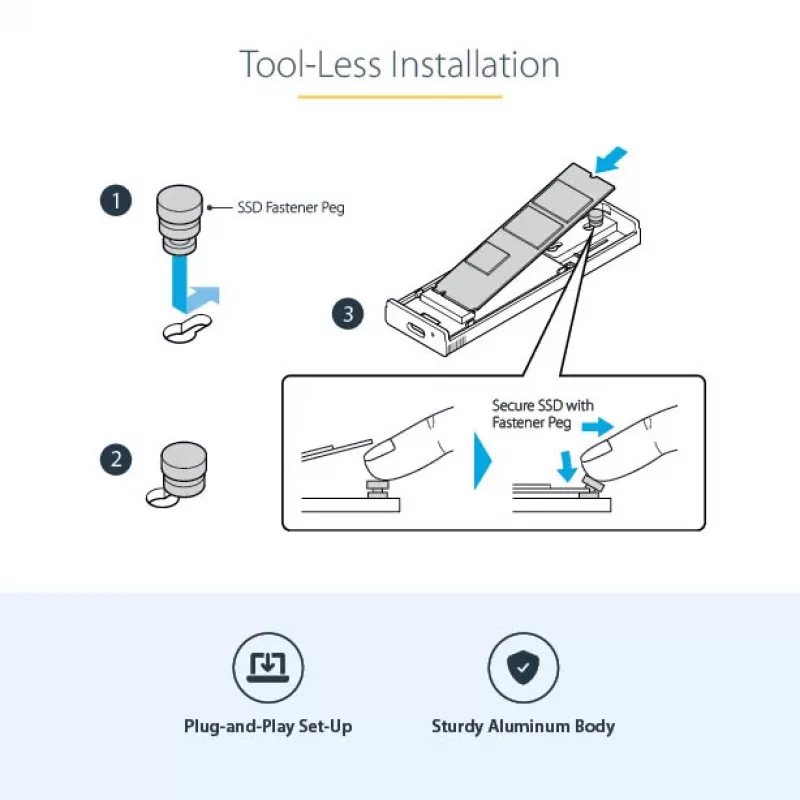 StarTech.com USB-C 10 Gbit/s auf M.2 NVMe oder M.2 SATA SSD-Gehäuse – Werkzeugloses externes Aluminiumgehäuse für M.2 PCIe/SATA NGFF SSD – USB Typ-C und Typ-A Hostkabel – Unterstützt 2230/2242/2260/2280