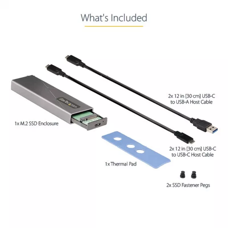 StarTech.com USB-C 10 Gbit/s auf M.2 NVMe oder M.2 SATA SSD-Gehäuse – Werkzeugloses externes Aluminiumgehäuse für M.2 PCIe/SATA NGFF SSD – USB Typ-C und Typ-A Hostkabel – Unterstützt 2230/2242/2260/2280