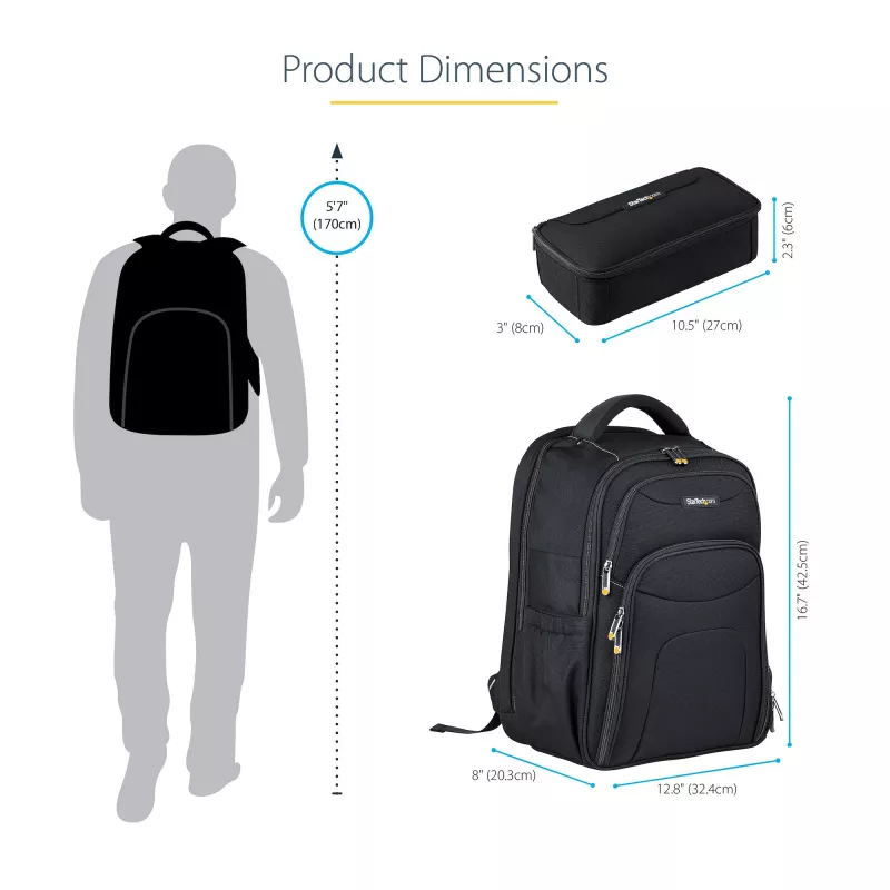 StarTech.com 15,6 Zoll Laptop-Rucksack mit herausnehmbarem Zubehör-Organizer - Professioneller IT-Tech-Rucksack für Arbeit/Reisen/Pendeln - Ergonomische Computertasche - Strapazierfähiges ballistisches Nylon - Notebook-/Tablet-Fächer
