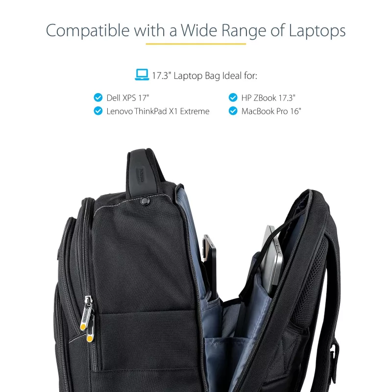 StarTech.com 17,3-Zoll-Laptop-Rucksack mit herausnehmbarem Zubehör-Organizer-Case – Professioneller IT-Tech-Rucksack für Arbeit/Reisen/Pendeln – Ergonomische Computertasche – Robustes ballistisches Nylon – Notebook-/Tablet-Fächer