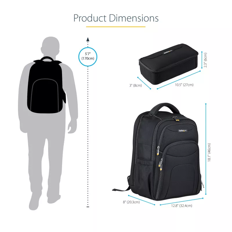 StarTech.com 17,3-Zoll-Laptop-Rucksack mit herausnehmbarem Zubehör-Organizer-Case – Professioneller IT-Tech-Rucksack für Arbeit/Reisen/Pendeln – Ergonomische Computertasche – Robustes ballistisches Nylon – Notebook-/Tablet-Fächer