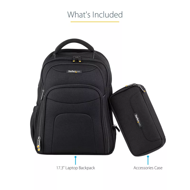 StarTech.com 17,3-Zoll-Laptop-Rucksack mit herausnehmbarem Zubehör-Organizer-Case – Professioneller IT-Tech-Rucksack für Arbeit/Reisen/Pendeln – Ergonomische Computertasche – Robustes ballistisches Nylon – Notebook-/Tablet-Fächer