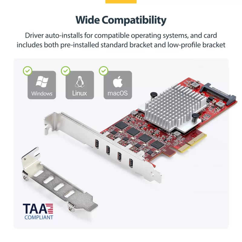 StarTech.com 4-Port USB Type-C PCIe-Karte, USB 3.2 10Gbps, USB-C PCI Express Erweiterungskarte, 4x unabhängige USB-Controller, Windows/Linux/macOS, TAA-konform