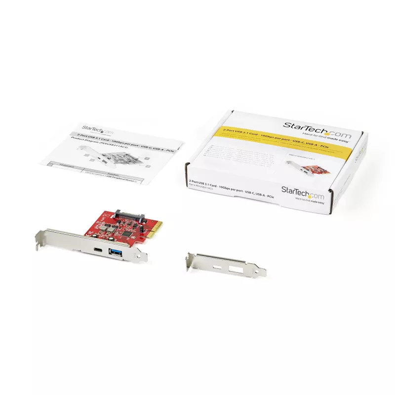 StarTech.com 2-Port 10Gbps USB-A & USB-C PCIe-Karte – USB 3. Einheit/Gen 2 PCI Express Typ C/A Host-Controller-Kartenadapter – USB 3. Einheit/Gen 2x1 PCIe-Erweiterungskarte – Windows, macOS, Linux