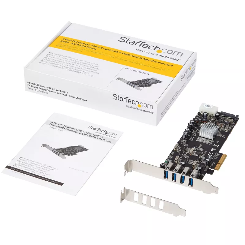 StarTech.com 4-Port USB 3.0 PCIe-Karte mit 4 dedizierten 5-Gbit/s-Kanälen (USB 3.1 Gen 1) – UASP – SATA-/LP4-Stromversorgung – PCI-Express-Adapterkarte