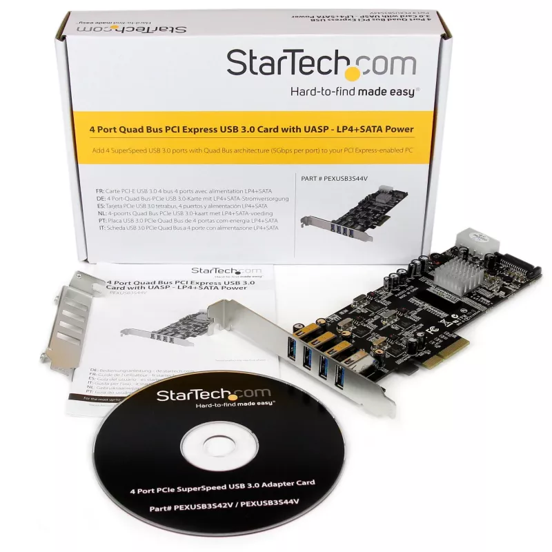 StarTech.com 4-Port USB 3.0 PCIe-Karte mit 4 dedizierten 5-Gbit/s-Kanälen (USB 3.1 Gen 1) – UASP – SATA-/LP4-Stromversorgung – PCI-Express-Adapterkarte