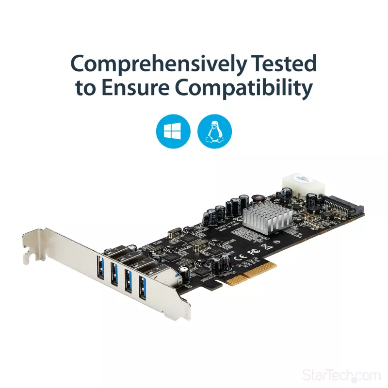 StarTech.com 4-Port USB 3.0 PCIe-Karte mit 4 dedizierten 5-Gbit/s-Kanälen (USB 3.1 Gen 1) – UASP – SATA-/LP4-Stromversorgung – PCI-Express-Adapterkarte
