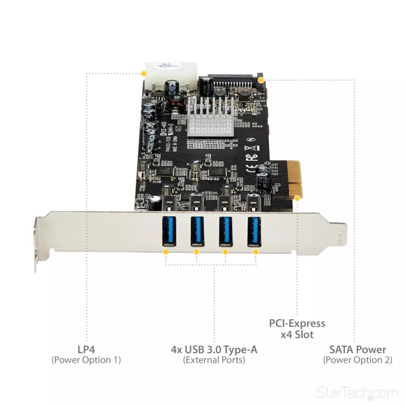 StarTech.com 4-Port USB 3.0 PCIe-Karte mit 4 dedizierten 5-Gbit/s-Kanälen (USB 3.1 Gen 1) – UASP – SATA-/LP4-Stromversorgung – PCI-Express-Adapterkarte