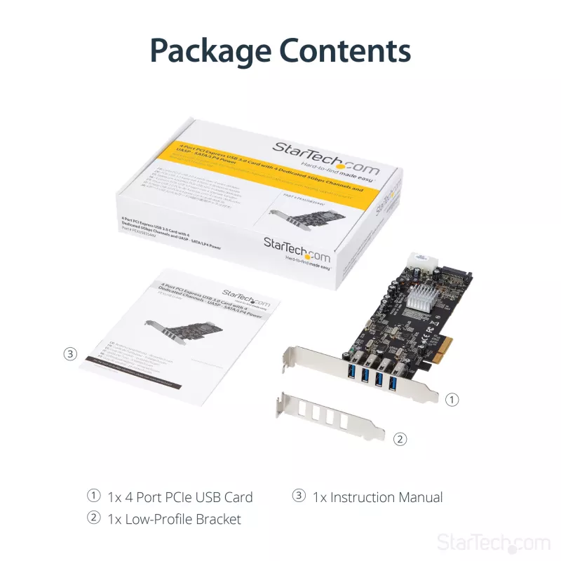 StarTech.com 4-Port USB 3.0 PCIe-Karte mit 4 dedizierten 5-Gbit/s-Kanälen (USB 3.1 Gen 1) – UASP – SATA-/LP4-Stromversorgung – PCI-Express-Adapterkarte