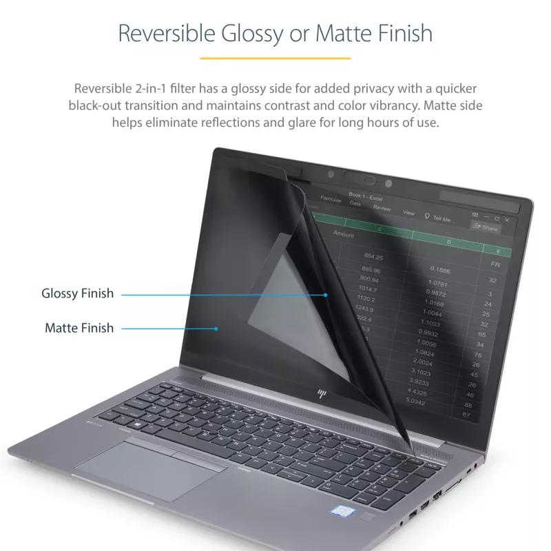 StarTech.com Laptop-Blickschutzfilter für 15.6 Zoll Notebook - Magnetischer, abnehmbarer Laptop-Display-Sicherheitsfilter - Blaulicht reduzierender Bildschirmschutz - 16:9 - Matt/Glänzend - +/-30 Grad