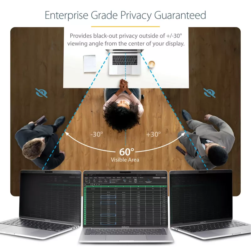 StarTech.com Laptop-Privatsphärenfilter für 13 inch MacBook Pro & MacBook Air – Magnetischer, abnehmbarer Sicherheitsfilter – Blaulichtreduzierender Bildschirmschutz 16:10 – Matt/Glänzend – +/-30 Grad