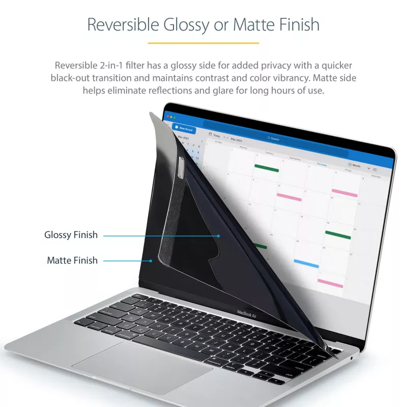 StarTech.com Laptop-Privatsphärenfilter für 13 inch MacBook Pro & MacBook Air – Magnetischer, abnehmbarer Sicherheitsfilter – Blaulichtreduzierender Bildschirmschutz 16:10 – Matt/Glänzend – +/-30 Grad