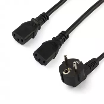 StarTech.com 2m (6ft) Computer-Netzkabel Y-Kabel, 18AWG, EU Schuko auf 2x C13, 10A 250V, Schwarz Ersatz-AC-Netzkabel, Drucker-Netzkabel, PC-Netzteilkabel, Monitor-Netzkabel – UL-gelistet
