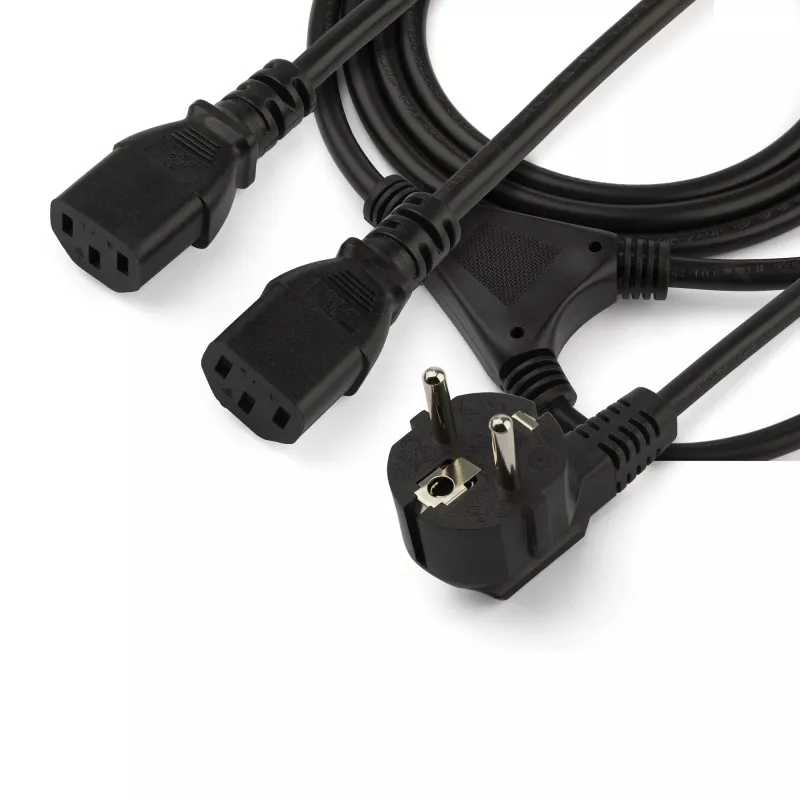 StarTech.com 2m (6ft) Computer-Netzkabel Y-Kabel, 18AWG, EU Schuko auf 2x C13, 10A 250V, Schwarz Ersatz-AC-Netzkabel, Drucker-Netzkabel, PC-Netzteilkabel, Monitor-Netzkabel – UL-gelistet