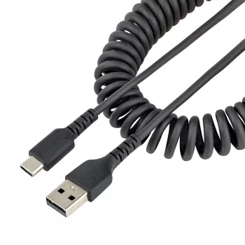 StarTech.com 1m USB-A-auf-C-Ladekabel, Spiralkabel, Heavy Duty, Schnellladung & Sync, hochwertiges USB-2.0-A-auf-USB-Typ-C-Kabel, robuste Aramidfaser, langlebiges Male-zu-Male-USB-Kabel
