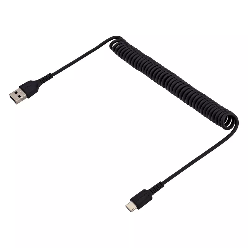 StarTech.com 1m USB-A-auf-C-Ladekabel, Spiralkabel, Heavy Duty, Schnellladung & Sync, hochwertiges USB-2.0-A-auf-USB-Typ-C-Kabel, robuste Aramidfaser, langlebiges Male-zu-Male-USB-Kabel