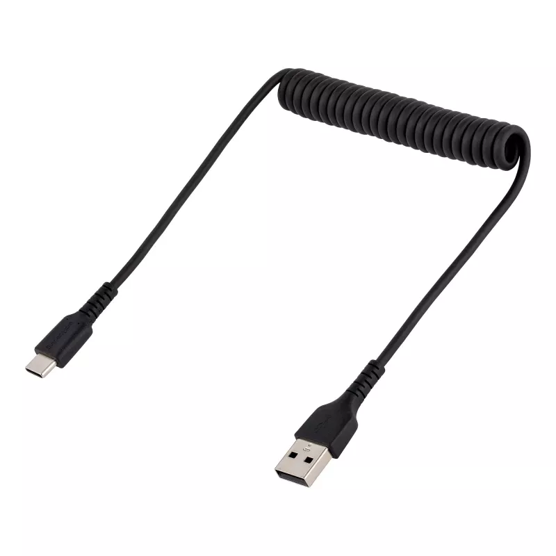 StarTech.com 50cm (20in) USB-A-auf-C-Ladekabel, Spiralkabel Heavy Duty Schnellladen & Sync, Hochwertiges USB-2.0-A-auf-USB-Typ-C-Kabel, Robustes Aramidfaser, Langlebiges Stecker-auf-Stecker-USB-Kabel