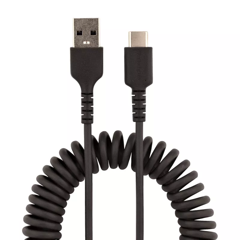 StarTech.com 50cm (20in) USB-A-auf-C-Ladekabel, Spiralkabel Heavy Duty Schnellladen & Sync, Hochwertiges USB-2.0-A-auf-USB-Typ-C-Kabel, Robustes Aramidfaser, Langlebiges Stecker-auf-Stecker-USB-Kabel