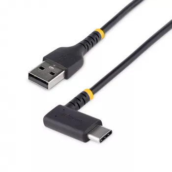StarTech.com 1m USB-A-auf-USB-C-Ladekabel, abgewinkelt – robustes Schnellladekabel – schwarz, USB 2.0 A auf Typ-C – strapazierfähige Aramidfaser – 3A – USB-Ladekabel