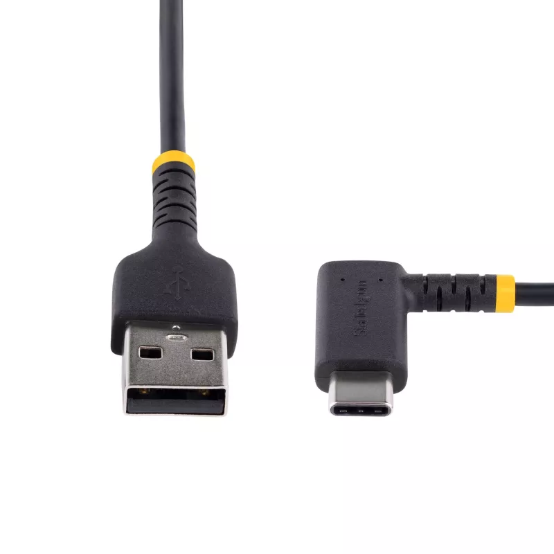 StarTech.com 1m USB-A-auf-USB-C-Ladekabel, abgewinkelt – robustes Schnellladekabel – schwarz, USB 2.0 A auf Typ-C – strapazierfähige Aramidfaser – 3A – USB-Ladekabel