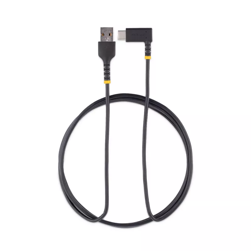 StarTech.com 1,8 m USB-A-auf-USB-C-Ladekabel im rechten Winkel – robustes Schnelllade-USB-C-Kabel – Schwarz, USB 2.0 A auf Typ C – strapazierfähige Aramidfaser – 3A – USB-Ladekabel