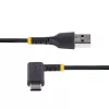 StarTech.com 1ft (30cm) USB-A-auf-C-Ladekabel, gewinkelt – Robustes Schnelllade-USB-C-Kabel – Schwarz USB 2.0 A auf Type-C – Robustes Aramidfaser – 3A – USB-Ladekabel