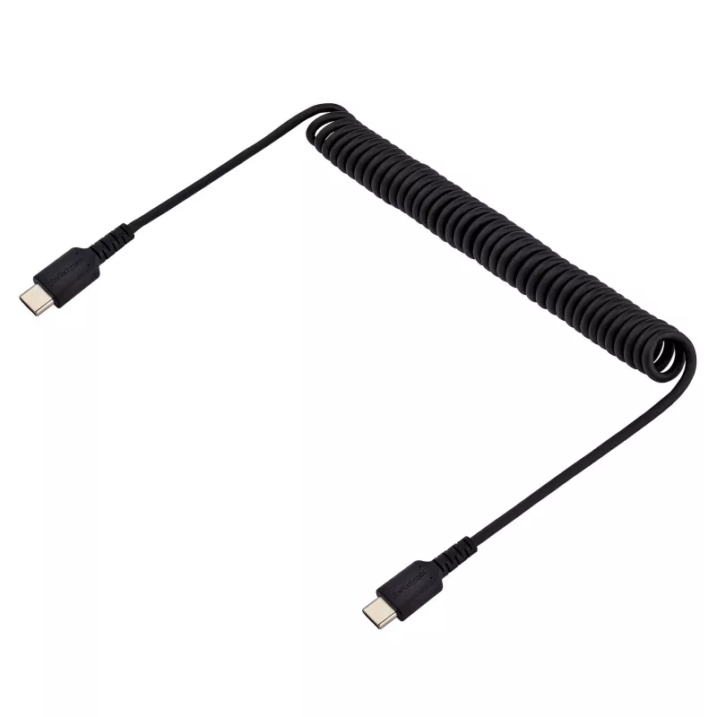 StarTech.com 1m USB-C-Ladekabel, Spiralkabel, Heavy Duty, schnelles Laden & Synchronisieren, USB-2.0-Typ-C-Kabel, robuste Aramidfaser, langlebiges Stecker-auf-Stecker-USB-Kabel, schwarz