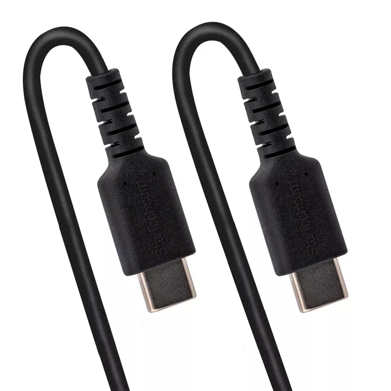 StarTech.com 20in (50cm) USB-C-Ladekabel, Spiralkabel, robust, Schnellladung & Synchronisation, USB 2.0 Typ-C, mit strapazierfähiger Aramidfaser, langlebiges Stecker-auf-Stecker-USB-Kabel, Schwarz