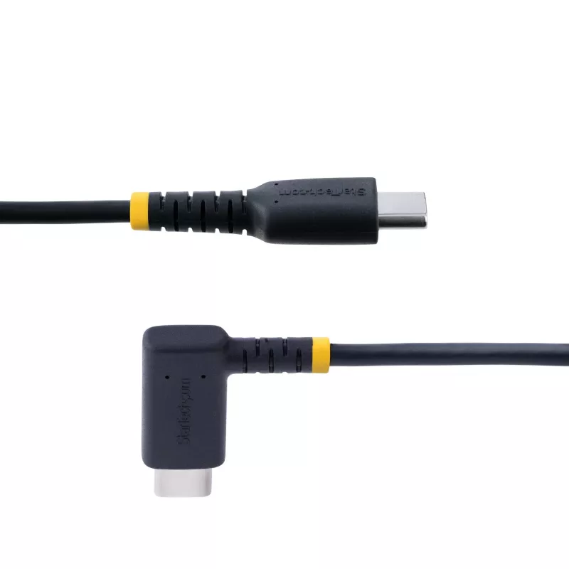 StarTech.com 1,8 m (6 ft) USB-C-Ladekabel, rechtwinklig – 60 W PD 3 A – robustes USB-C-Schnellladekabel – Schwarz, USB 2.0 Type-C – langlebige Aramidfaser – USB-Ladekabel