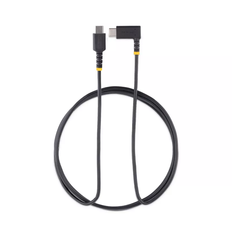 StarTech.com 1,8 m (6 ft) USB-C-Ladekabel, rechtwinklig – 60 W PD 3 A – robustes USB-C-Schnellladekabel – Schwarz, USB 2.0 Type-C – langlebige Aramidfaser – USB-Ladekabel