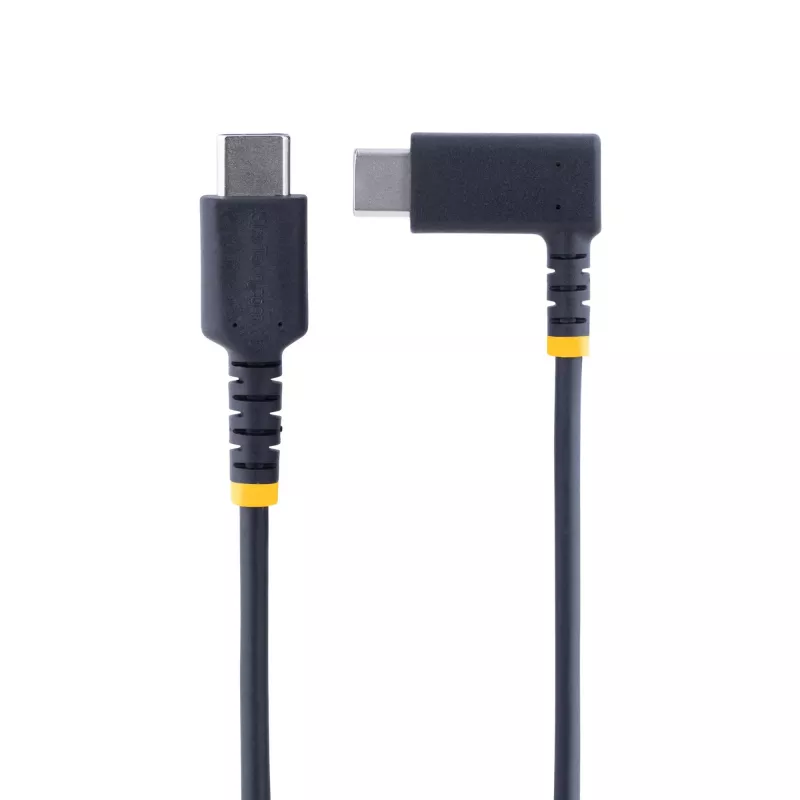 StarTech.com 30cm USB-C-Ladekabel mit rechtem Winkel – 60W PD 3A – robuster Schnelllade-USB-C-Kabel – Schwarz USB 2.0 Type-C – verstärkt mit Aramidfaser – USB-Ladekabel