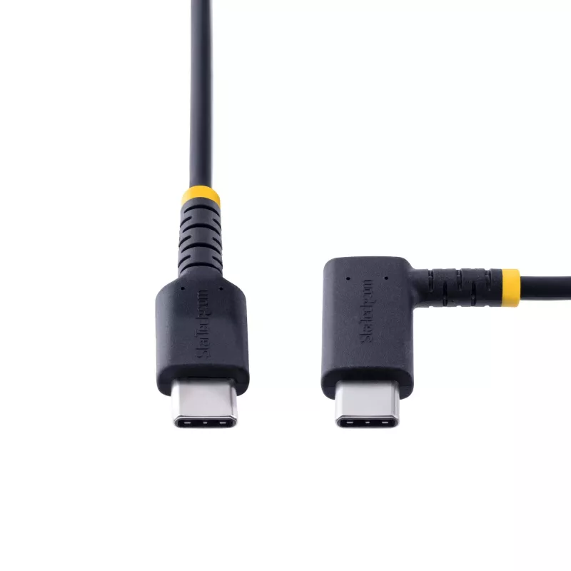 StarTech.com 30cm USB-C-Ladekabel mit rechtem Winkel – 60W PD 3A – robuster Schnelllade-USB-C-Kabel – Schwarz USB 2.0 Type-C – verstärkt mit Aramidfaser – USB-Ladekabel