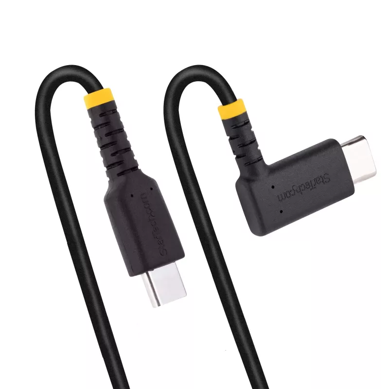 StarTech.com 30cm USB-C-Ladekabel mit rechtem Winkel – 60W PD 3A – robuster Schnelllade-USB-C-Kabel – Schwarz USB 2.0 Type-C – verstärkt mit Aramidfaser – USB-Ladekabel