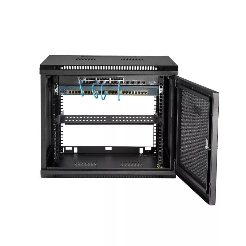 StarTech.com 4-Post 9U Wandmontage-Netzwerkschrank mit 1U Ablage, 19 Zoll wandmontiertes Server-Rack für Daten-/AV-/Elektronik-/Computergeräte, kleines belüftetes Rackgehäuse