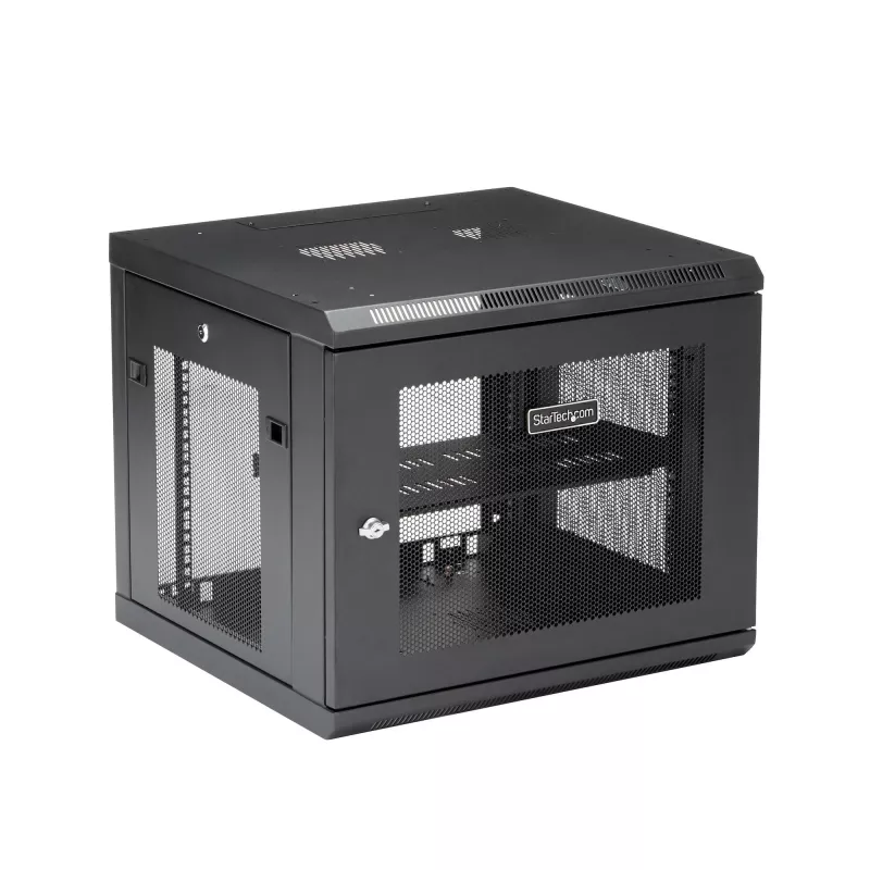StarTech.com 4-Post 9U Wandmontage-Netzwerkschrank mit 1U Ablage, 19 Zoll wandmontiertes Server-Rack für Daten-/AV-/Elektronik-/Computergeräte, kleines belüftetes Rackgehäuse