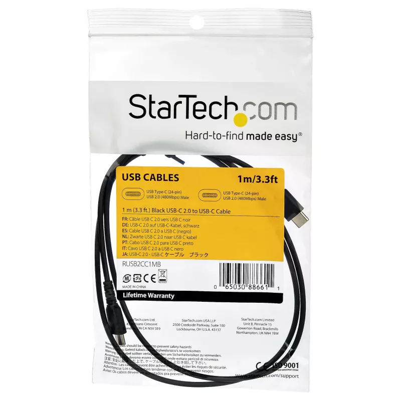 StarTech.com 1m USB-A auf USB-C Ladekabel – Robustes Schnelllade- & Synchronisationskabel USB 2.0 auf USB Typ C – Strapazierfähiger TPE-Mantel Aramidfaser M/M 3A Schwarz – Samsung S10, iPad Pro, Pixel
