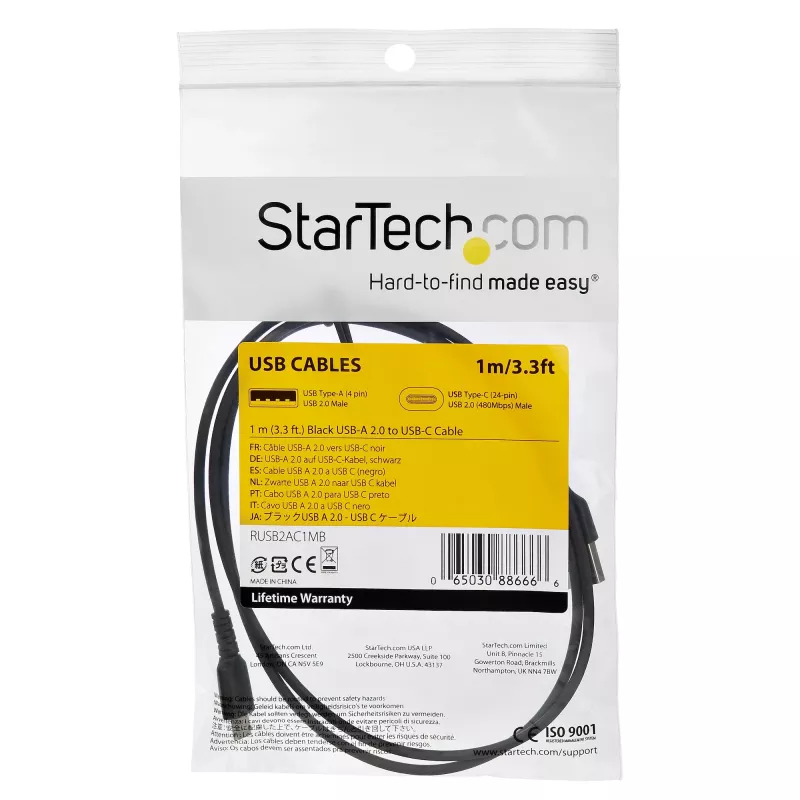 StarTech.com 1m USB-C-Ladekabel – Robustes Schnelllade- & Sync-USB-2.0-Typ-C-auf-USB-C-Laptop-Ladekabel – TPE-Mantel Aramidfaser M/M 60 W Schwarz – Samsung S10 S20 iPad Pro MS Surface